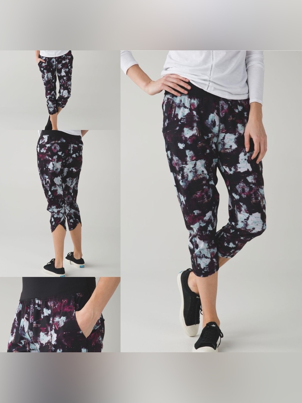 Lululemon Tranquil Crop pant - Kara Blossom Multi / Black pattern - size 4